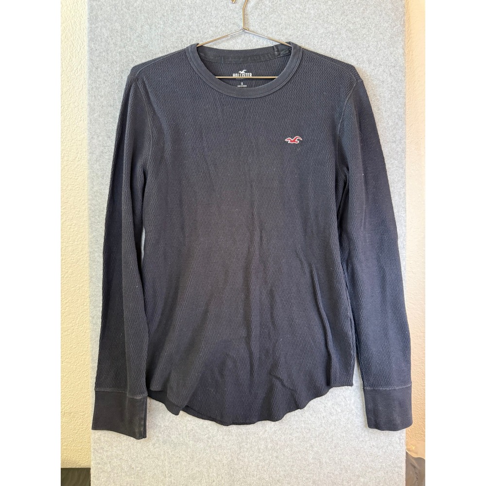 Hollister Mens Long Sleeve Waffle Knit Thermal Shirt Black Small Seagull Logo
